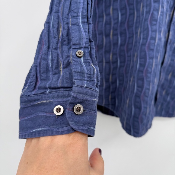 Tommy Bahama Shirt Men Medium Blue Long Sleeve Button Up Silk Blend Embroidered - Picture 2 of 11